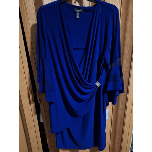 RNWT R&M Richards Women’s 20W Blue Illusion Bell-Sleeve V-Neck Wrap Dress - Picture 1 of 3